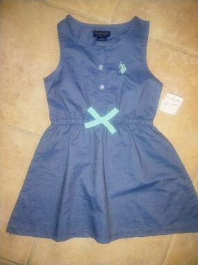 BNWT US Polo Assn Ralph Lauren Blue Girls' Sleeveless Dress w/ Mint Bow